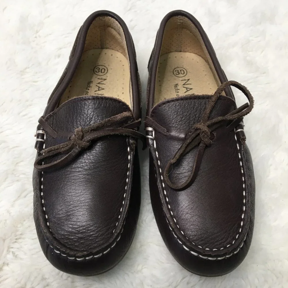 Nanos Toddler Boys Brown Leather Slip On Moccasins Shoes Size 30 / 12.5 US